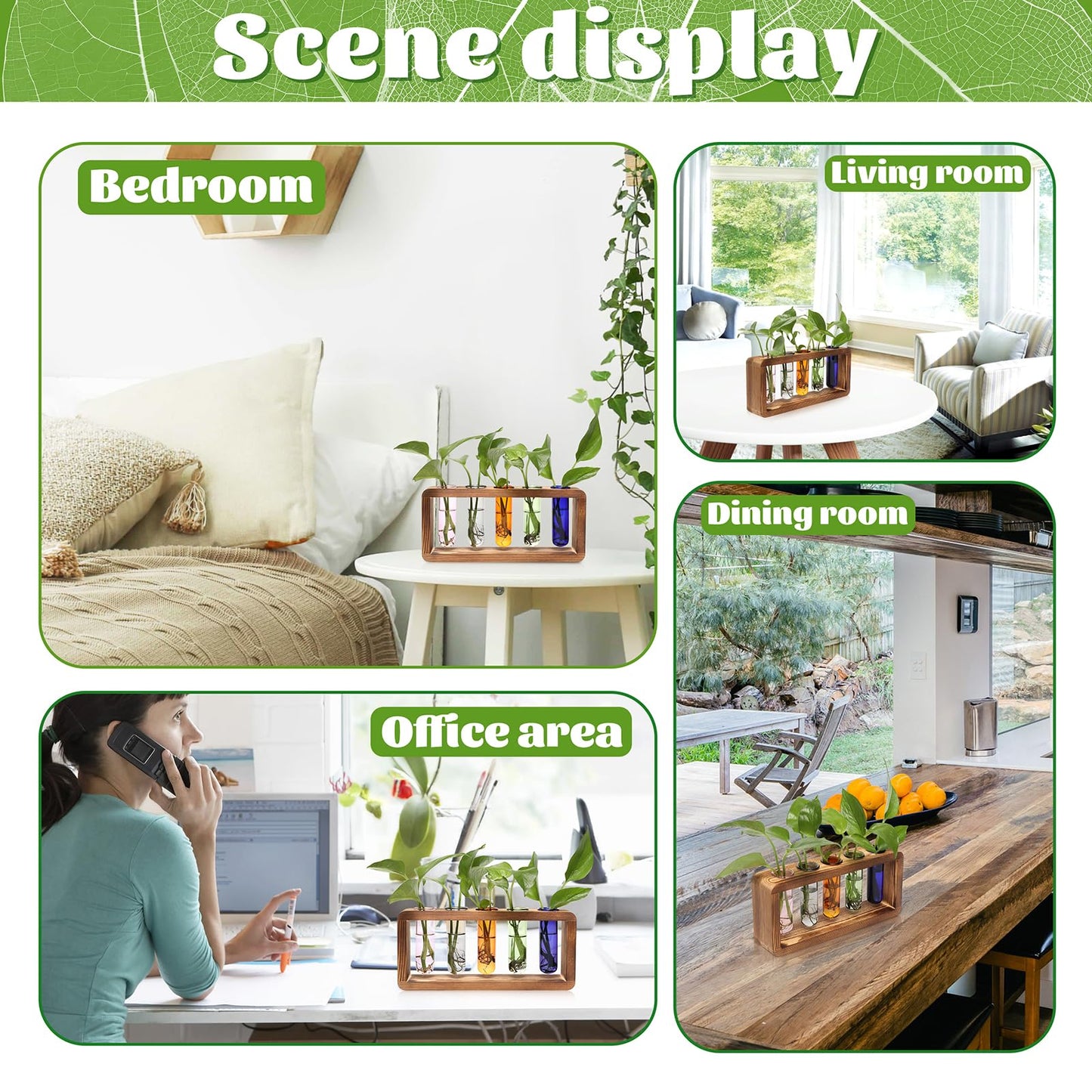 Glass Plant Propagation Station with 5 Test Tubes Colorful Planter Vase Birthday Gifts for Women in Wooden Stand