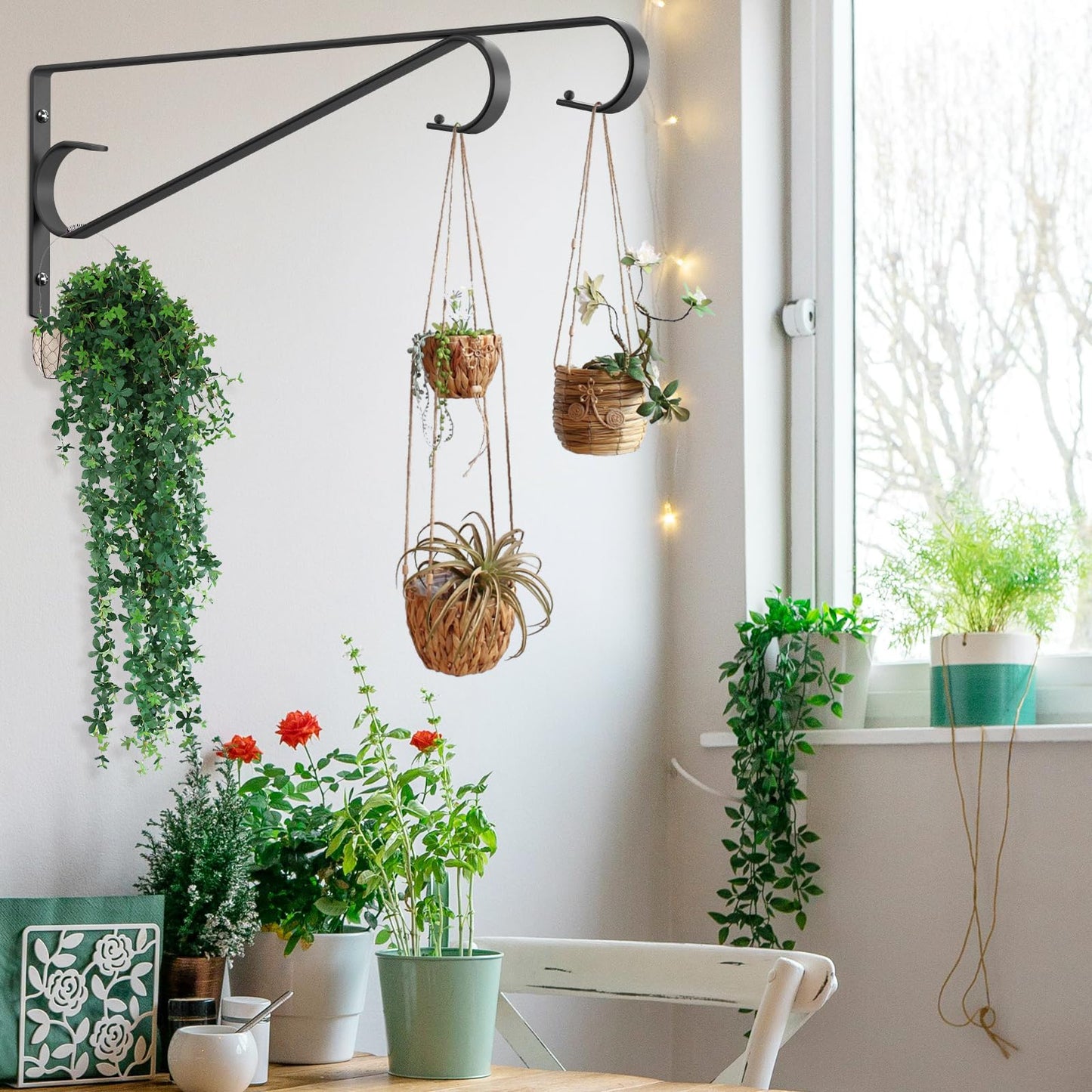 Hystun Plant Hangers Outdoor (2 Pack-15.5 Inch Black) Plant Hooks Heavy Duty Iron Plant Hanger Hook for Wall, Hanging Plant Bracket for Planters, Bird Feeders, Lanterns, Wind Chimes, Outdoor