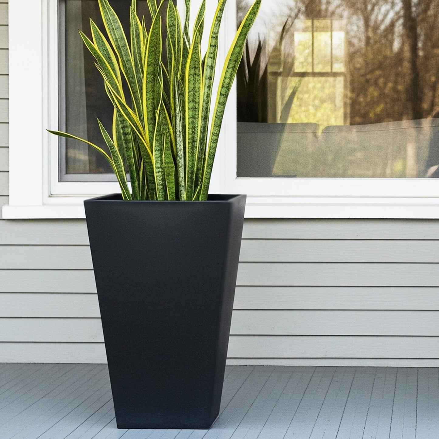 Worth Garden 20" Tall Planters Set of 2 – Large Black Tapered Plastic Flower Pots for Indoor & Outdoor Use – Modern Plant Containers with Drainage Holes – Ideal for Front Porch, Patio, Balcony