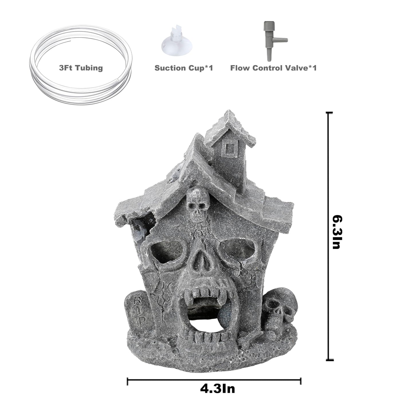 Carefree Fish Aquarium Haunted House Halloween Ghost Bubbler Decor Fish Hide-Out Ornament with 3Ft Tubing and Tiny Air Stone(No Included Air Pump