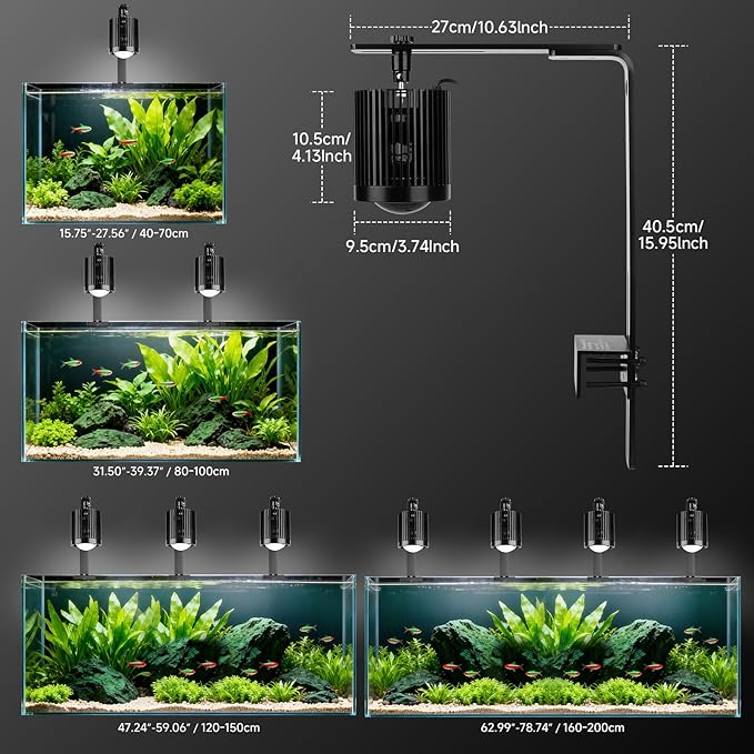 fishkeeper Clip On Aquarium Light, 24/7 Fish Tank Light with Timer, DIY 3 Colors & 10 Brightness Full Spectrum Aquarium LED Lights with Adjustable Metal Clamp for Freshwater Plants Fish Tanks (100W)
