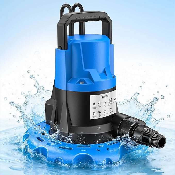 1 HP Automatic Pool Cover Pump 5000 GPH - Submersible Water Removal Pump with 26ft Power Cord & 3/4” Check Valve for Pool, Hot Tubs, Rooftops, Water Beds and more (2026 Upgrade)
