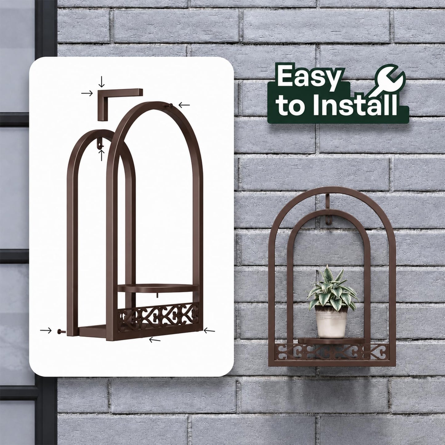 Rioneta Hanging Planter for Indoor & Outdoor Plants, Mid Century Modern Iron Frame Wall Decor for Living Room Garden Patio 3 Pack Coffee(No Light)