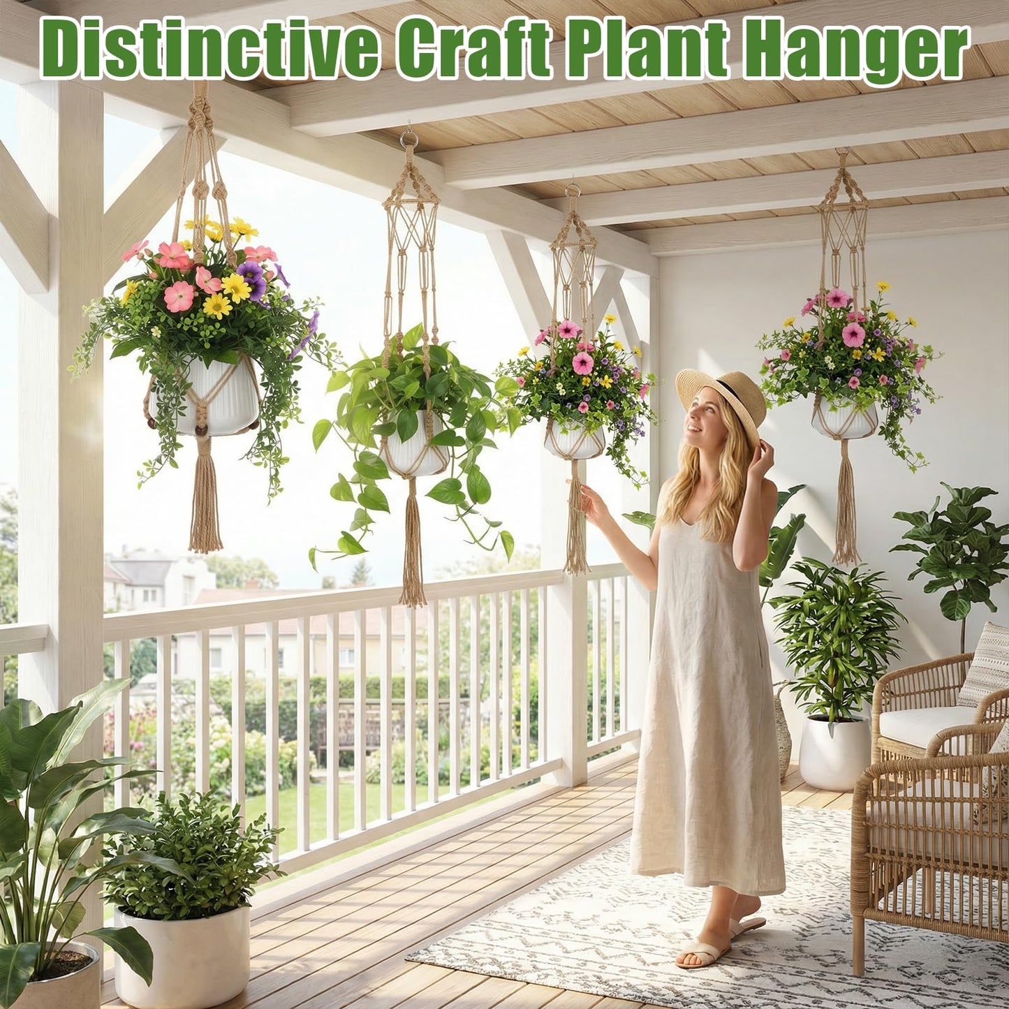 HANLANXUE 12 Pcs Macrame Plant Hangers, Handmade Hanging Planters for Indoor Plants Boho Hanging Baskets Flower Pots Holder with S Hooks and Ceiling Hooks for Outdoor Wall Home Decor