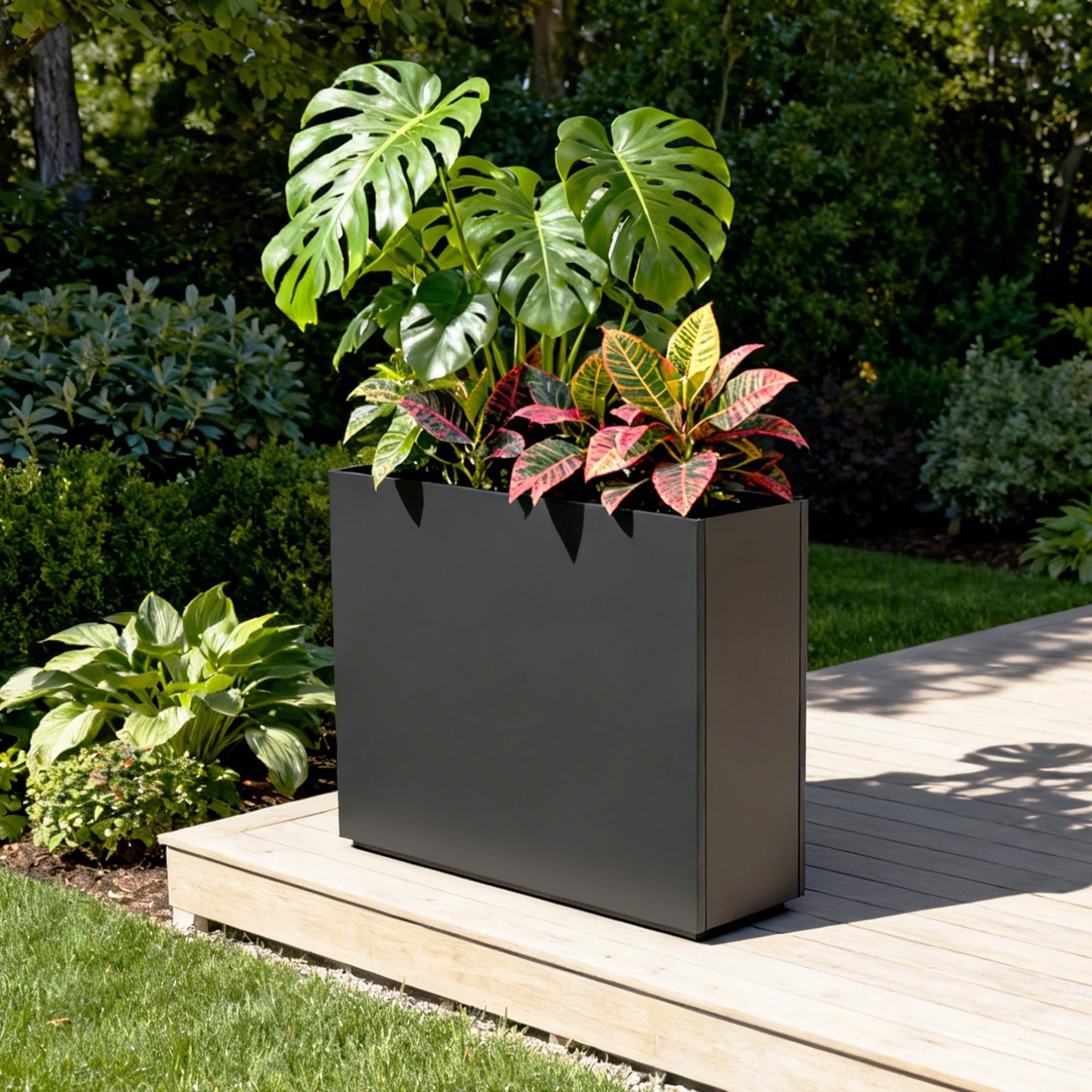 WORTH 36" Large Metal Planter Box, Outdoor Long Rectangular Tall Planter with Insert Shelf & Drainage Holes, Matte Black Standing Plants Box for Patio, Garden, Balcony, 36"Lx11"Wx32"H, Easy to Install