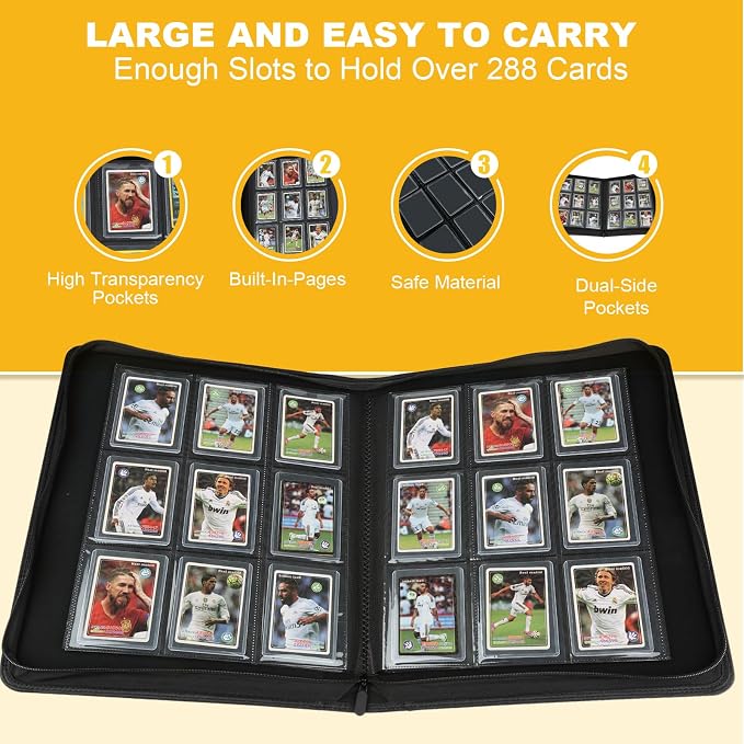 Toploader Binder,Toploader Hard Cases, 9-Pocket Pages Sleeves Hold up 288 Cards.Toploader Card Binder with Sleeves for “3×4” rigid,Card Holder(blue)
