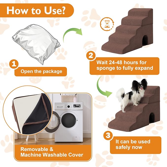 Dog Stairs for Small Dogs 11.5’’ H, 2-Step Dog Steps for Bed, Pet Stairs and Ramp for Dogs and Cats to Get on Beds, Couch, Non-Slip Balanced Pet Steps with Waterproof Cover, Brown
