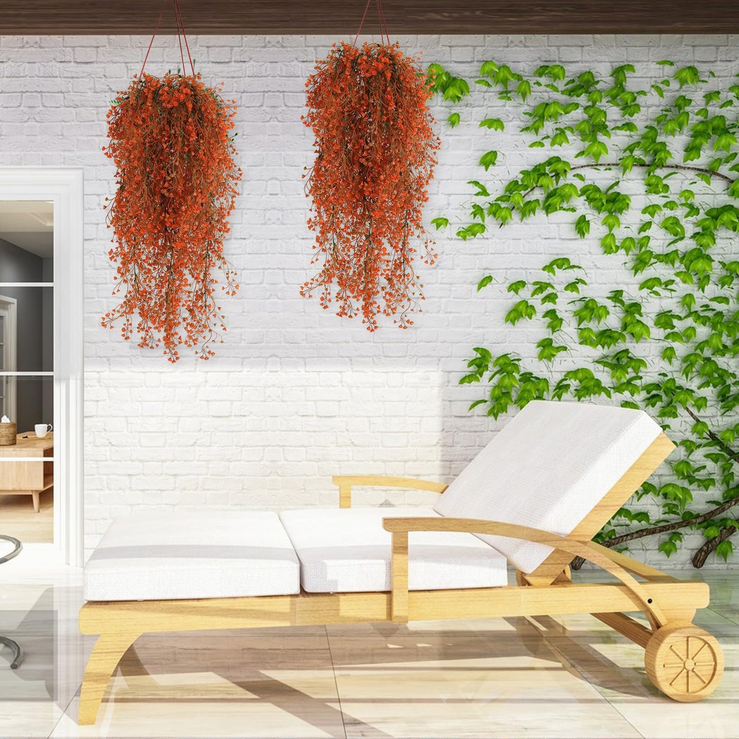 RECUTMS Fall Artificial Hanging Plants 4 Pcs Autumn Fake Ferns Artificial Plants Large Faux Hanging Plant Wall Thanksgiving Room Home Garden Wedding Party Indoor Outdoor Decor(Fall Orange)
