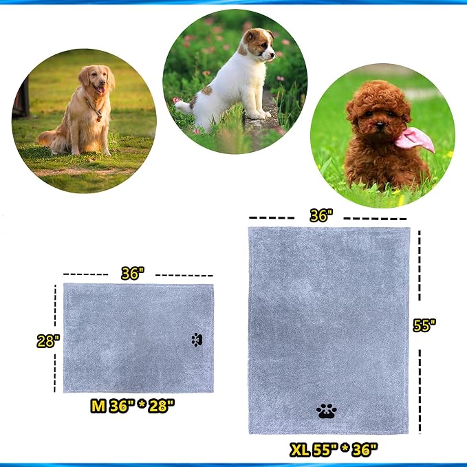 Dogvingpk Extra Large Dog Towel 2 Pack, Super Absorbent Soft Quick Drying Microfiber Pet Bath Towels for Large & Medium Dogs (XL-55" * 36", Grey and Brown)