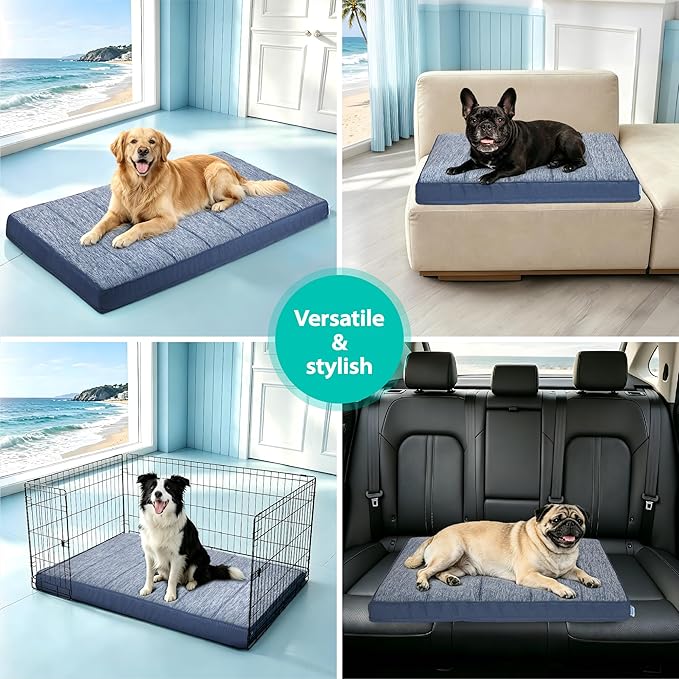 Cooling Dog Bed for Medium Dogs - Orthopedic Pet Beds with Memory Foam, QMAX>0.5, Waterproof Removable Washable Cover for Hot Weather, Wander Blue, 30" L x 20" W x 3" H