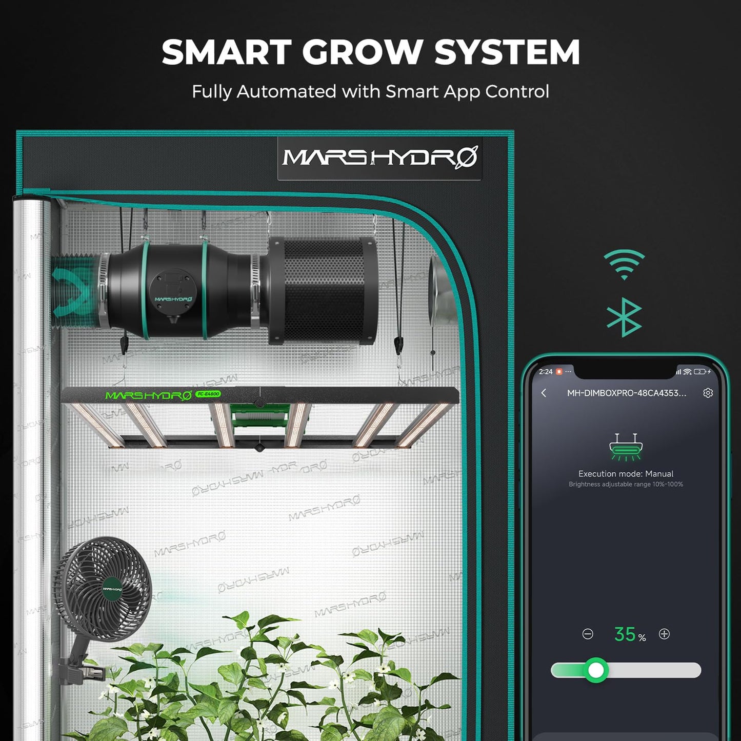 MARS HYDRO 4x4 Smart Grow Tent Kit Complete System,480W FC-E4800 APP WiFi Control Light 2646pcs LED,1680D High Reflective Mylar,with 6inch 32dB,402CFM Quiet and Energy-Efficient Ventilation System