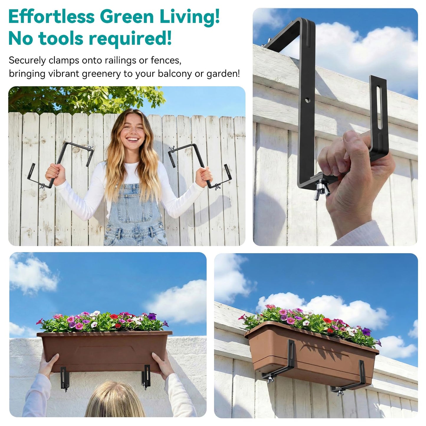 NBPUJ Adjustable Planter Box Brackets,Enhanced Bottom Support,Universal Outdoor Hanging Brackets,Flower Box Brackets for Fence Railings, Windowsill, Patio, Garden,Balcony. (Black)