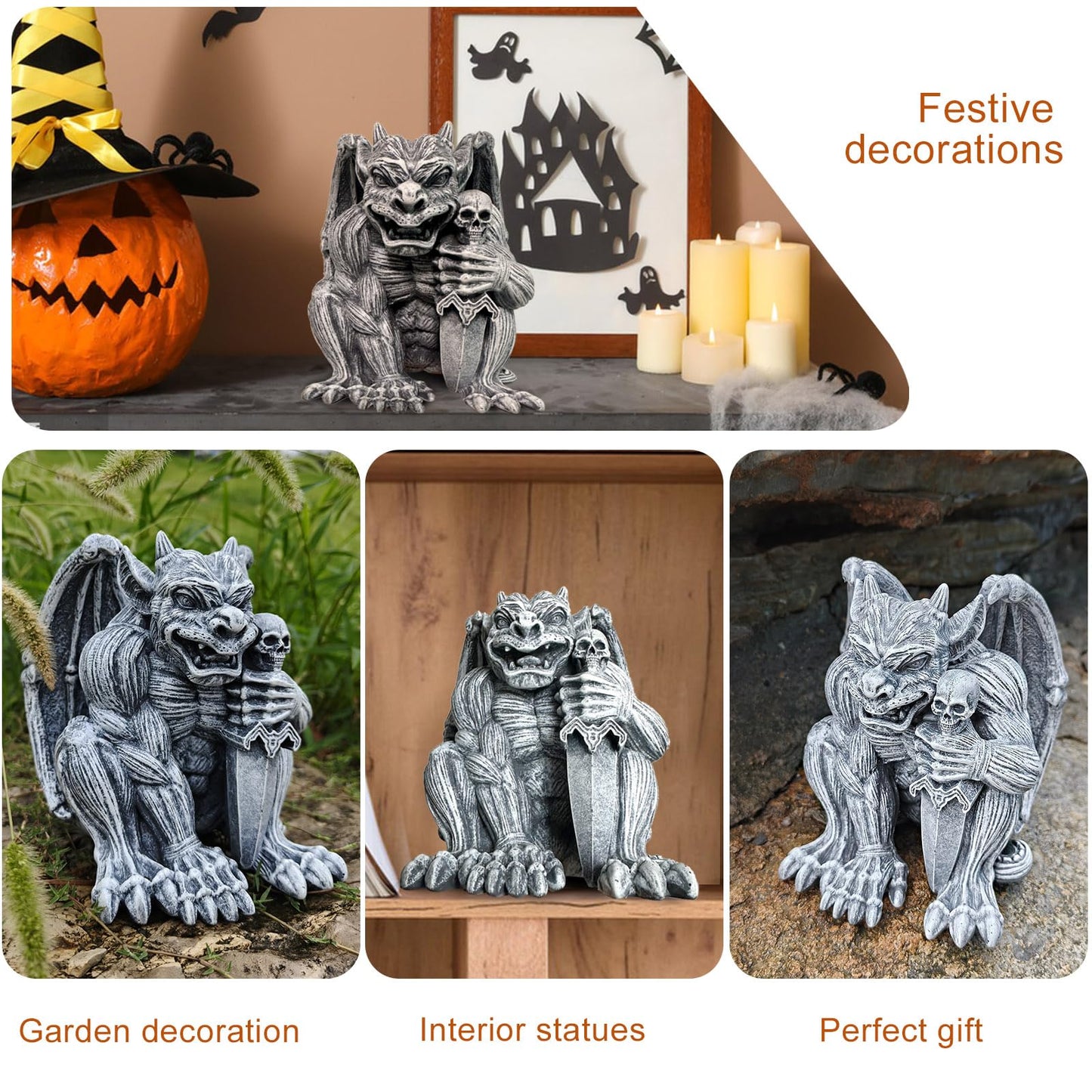 qumHmup Gargoyle Sculpture Figurine,Gothic Stone Decor Statue,Indoor Patio Yard Lawn Porch Decor, Gothic Sculpture Ornament