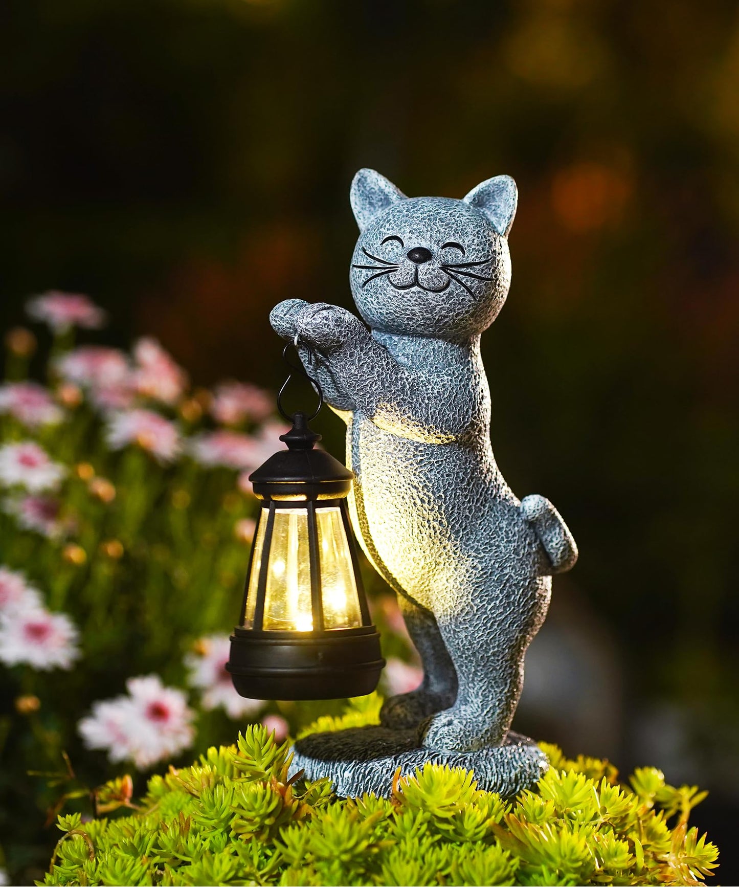 Acgarten Solar Cat Garden Statues: Outdoor Figurine with Lantern Lights
