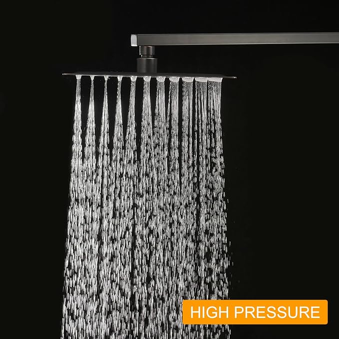 BESy 10 Inch Rain Shower Head, 10" Square Rainfall & High Pressure Stainless Steel Bath Showerhead, 1/16" Ultra Thin, Waterfall Full Body Coverage with Silicone Nozzle, Oil Rubbed Bronze Finish