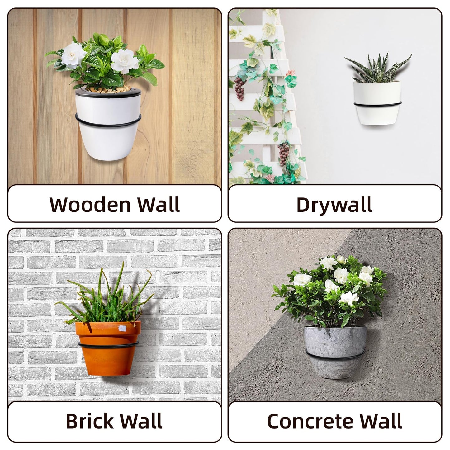 GREANER 7 Inch Transparent Plastic Garden Pots, 6 Inch Black Plant Pot Holders, 15 PCS Clear Plant Pots with Drainage Holes, 6 PCS Wall Mounted Pot Hook Bracket for Balcony, Home, Garden, Yard