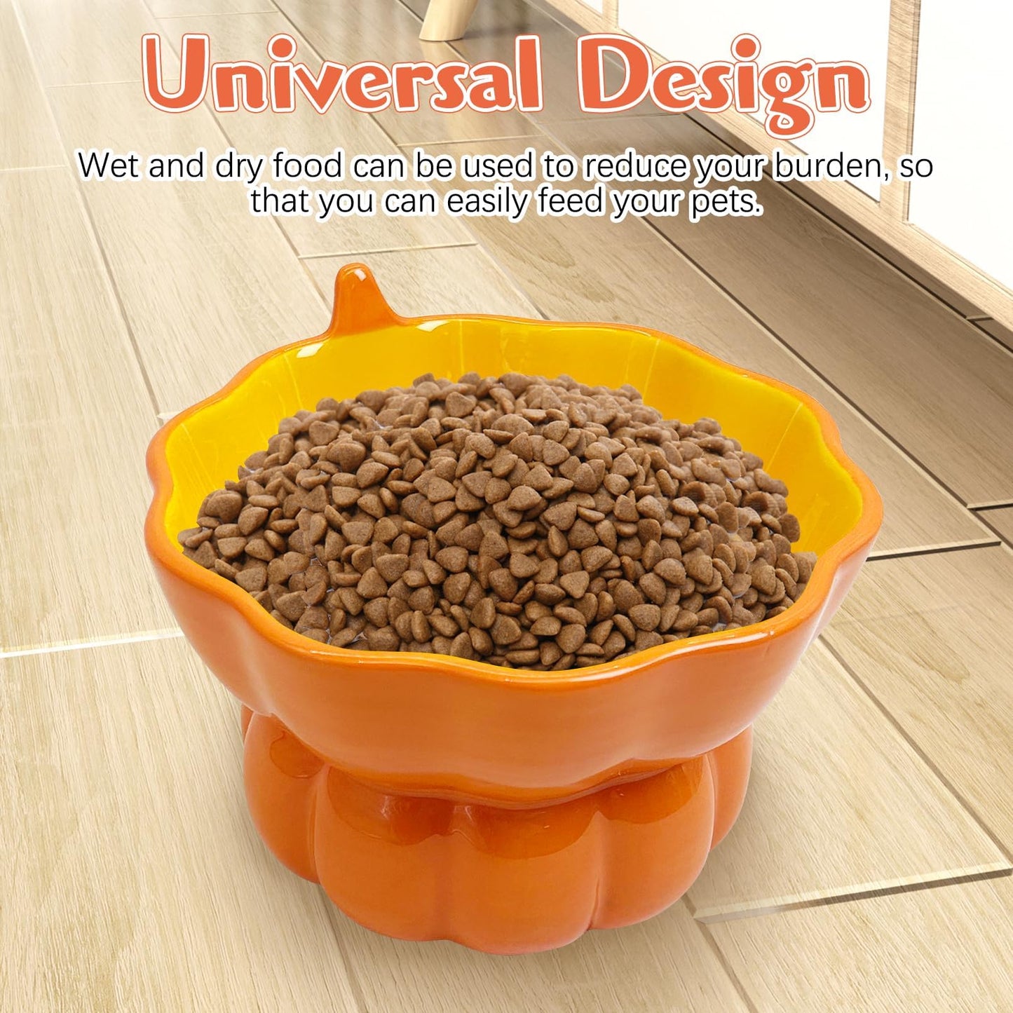 Hamiledyi Ceramic Raised Cat Bowl Tilted 15° Elevated Cat Bowl for Food or Water Anti Vomiting and Whisker Fatigue Cute Pumpkin Shaped Pet Feeder Bowl for Indoor Cats Kitten and Dogs (Orange Pumpkin)