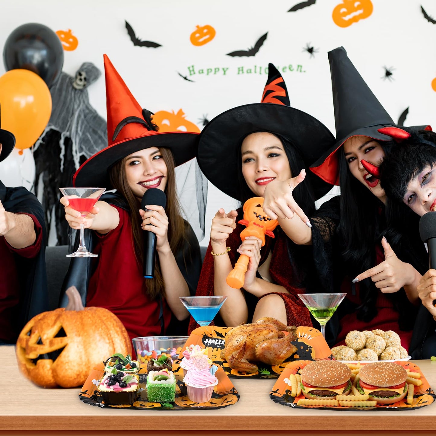 Maitys 12 Pcs Halloween Serving Trays 13 x 9 Inch Large Paper Food Trays Black Orange Pumpkin Bat Ghost Dessert Cupcake Platters for Halloween Movie Night Birthday Party Supplies Table Decorations