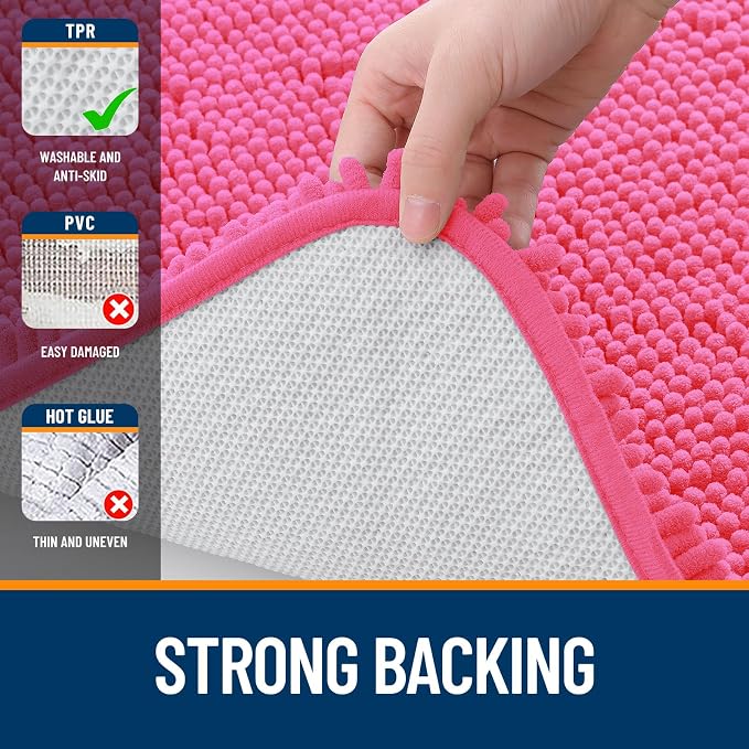 OLANLY Bathroom Rugs 34x21, Extra Soft Absorbent Chenille Bath Rugs, Rubber Backing Quick Dry, Machine Washable Bath Mats for Bathroom Floor, Tub and Shower, Home Decor Accessories, Hot Pink