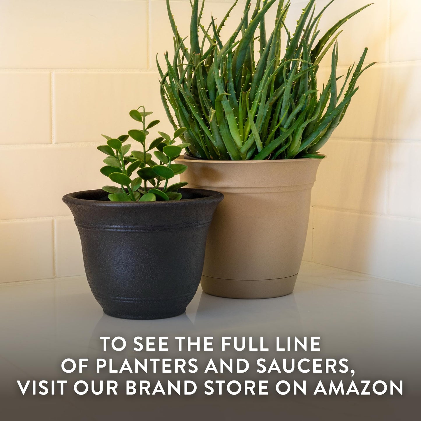 The HC Companies Sierra Round Self-Watering Pot - Lightweight Plastic Planter for Herbs & More - Durable Plant Pots for Indoor Plants & Outdoor Plants (7.5” Celtic Bronze, Pack of 2)
