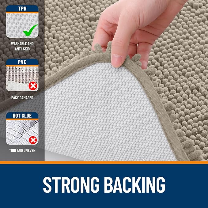 OLANLY Large Bathroom Rugs 40x32, Extra Soft Absorbent Chenille Bath Rugs, Rubber Backing Quick Dry, Machine Washable Bath Mats for Bathroom Floor, Tub and Shower, Home Decor Accessories, Warm Taupe