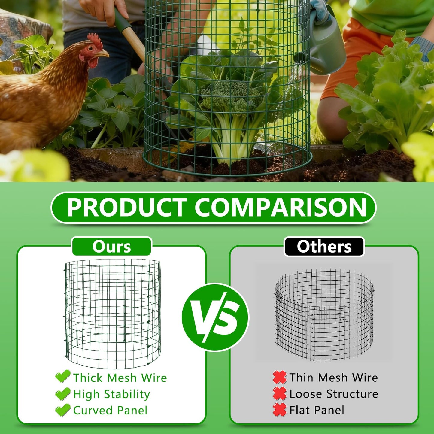 6 Pack Plant Protectors from Animals, 12''x12'' Metal Plant Cages for Outdoor Plants, Garden Plant Protector with Stakes & Zip Ties, Keep Rabbits Squirrels Out, Plant Cage for Flowers Vegetables