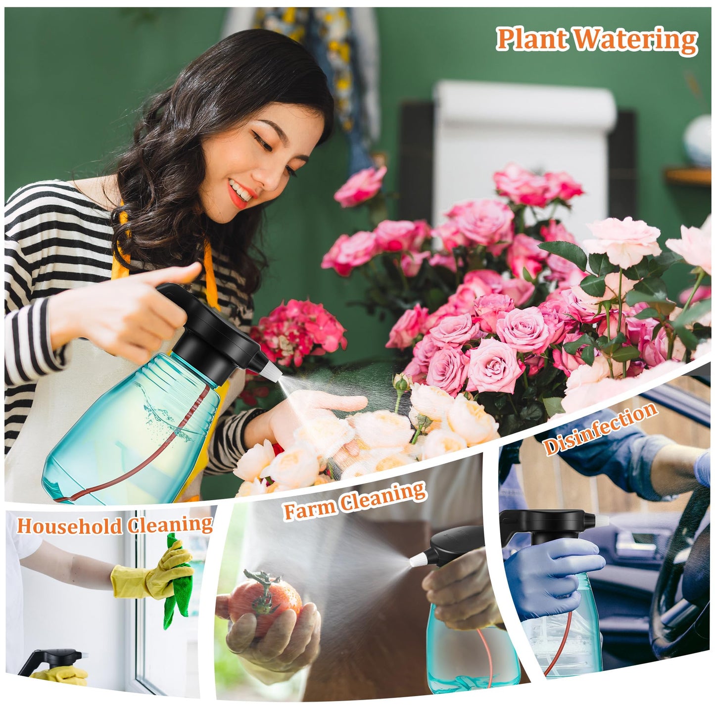 Dunkive Electric Spray Bottle Plant Mister for Indoor Outdoor Plants, 0.5 Gallon Automatic Watering Can Rechargeable Battery Powered Sprayer with Adjustable Spout for Gardening, Cleaning(Green Style)