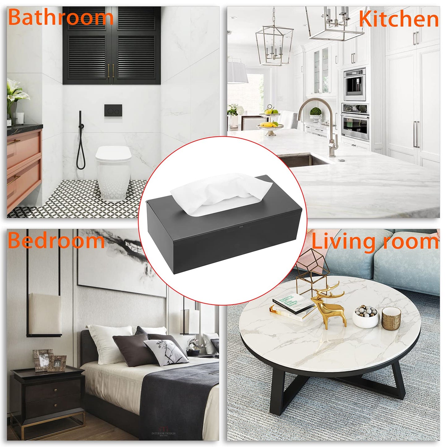 Sumnacon Rectangular Tissue Box Cover - Stylish Stainless Steel Tissue Box Holder, Modern Metal Facial Tissue Holder for Dresser Table Night Stand Bathroom Vanity Home Office Bar Decor, Black