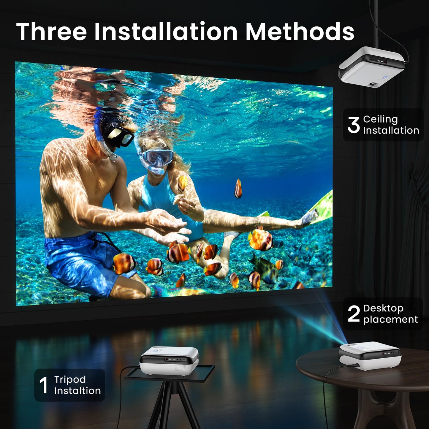 HAPPRUN Native 1080P Projector, Bluetooth Home Theater Movie Projector with Built-in Speaker, Compatible with Smartphone, HDMI, Fire Stick, PS5, Indoor & Outdoor Use - Without Google TV System
