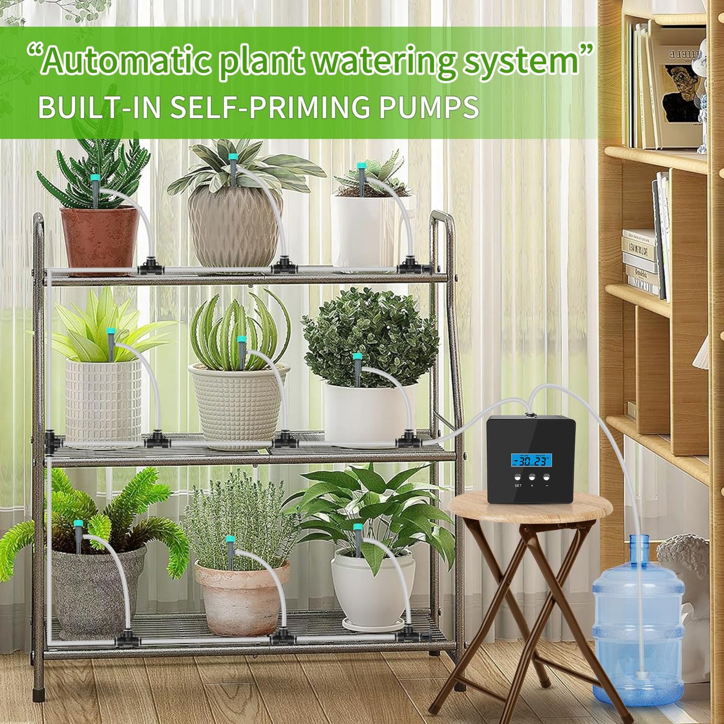 RUNWUSHENG Automatic drip Irrigation System,DIY Indoor Plant Watering System,Self-Priming Pump, programmable Timer, Indoor Pot Plant Watering Device