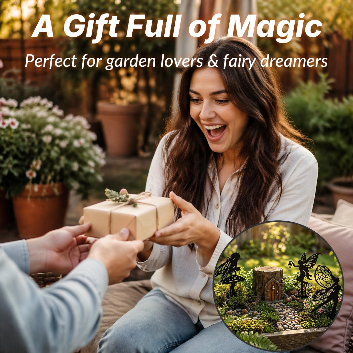 BZHABAOYE Fairy Garden Stakes, Metal Decorative Garden Stakes, Black Fairy Silhouette Yard Art for Flower Bed, Lawn, Planter, Outdoor Garden Decor(Black Set of 3)