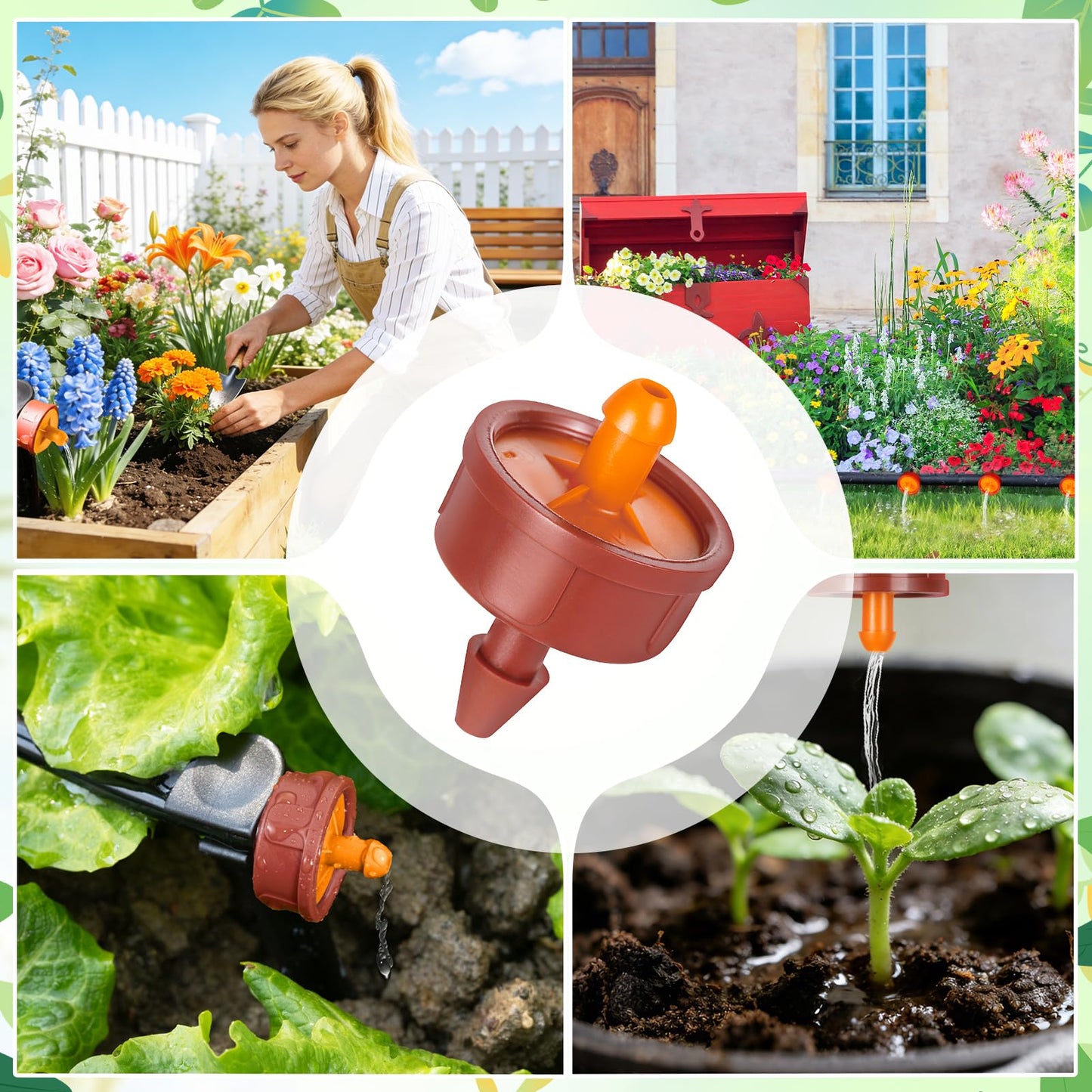 FULAIERGD 60Pcs 3 GPH Pressure Compensating Irrigation Drippers, Watering Spot GPH Dripper Drip Emitters Heads Constant Flow Outlet Heads for 1/4 Inch Irrigation Tubing for Garden Irrigation System