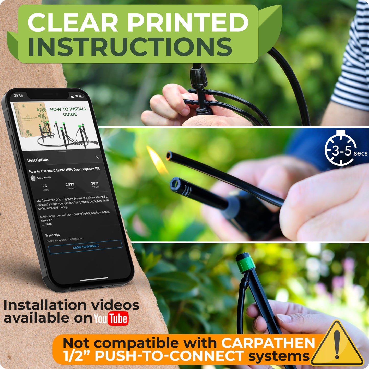CARPATHEN Drip Irrigation System Kit - Complete Premium Garden Watering System with Adjustable Sprinkler Emitters, 5/16" & 1/4" Tubing and Fittings - Drip Line for Raised Beds, Lawn, Pots, Greenhouse
