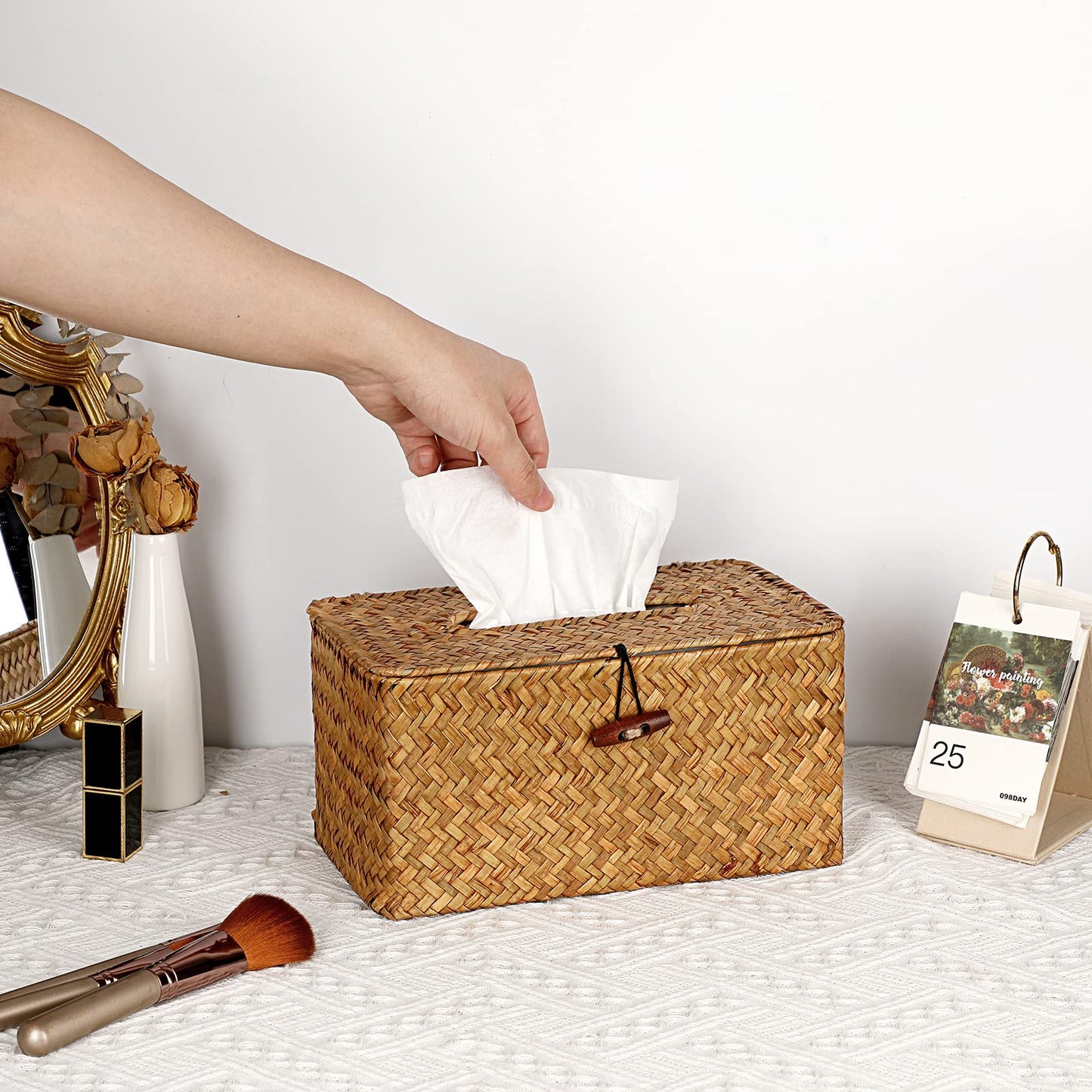 Sumnacon Tissue Box Cover Large Rectangle Tissue Box Seagrass Tissue Box Holder Woven Tissue Holder Decorative Tissue Cover for Bathroom Tissue Box Cover Rectangular for Home Office Table Coffee