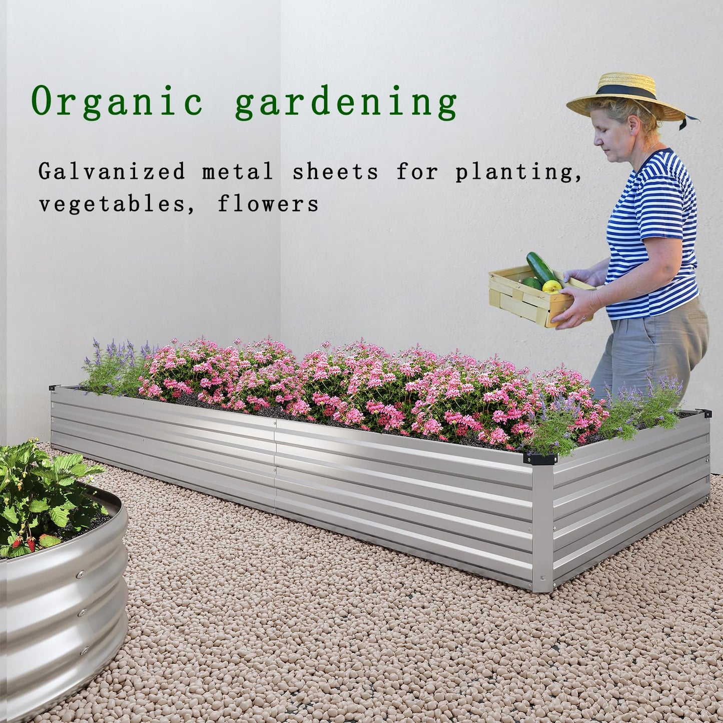 ZUNUDA 8×2×1FT(2PCS) Galvanized Raised Garden Bed Kit Metal Planter Boxes,Large Outdoor Planters Garden for Planting Vegetables,Flowers,Herbs -Silver