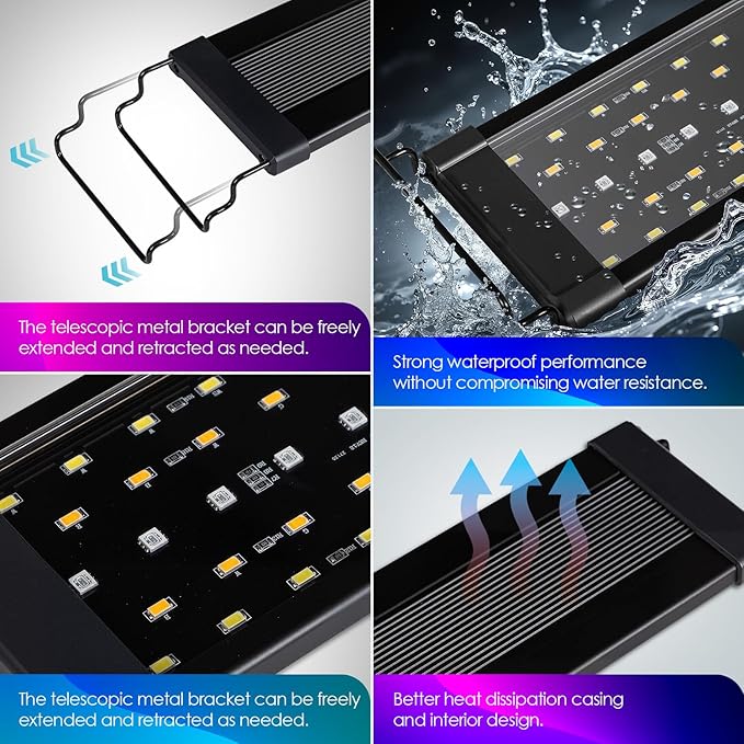 18W Smart Bluetooth App-Controlled Aquarium Light - Customizable Light Colors,Timeable,24/7 User-Defined Sunrise/Sunset Simulation,Tropical Lighting Mode,Suitable for 18-24" Fish Tanks