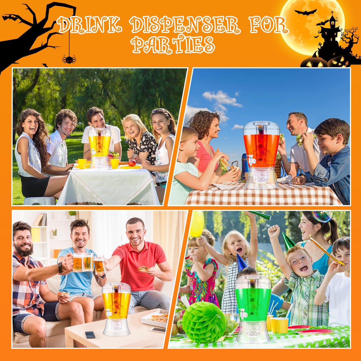 Maxcheck 2 Pcs Drink Dispenser for Parties, 1.8 Gallon Plastic Beverage Container with Ice Core and Spigot, Clear Countertop Water Pitcher, Iced Juice Tea Lemonade Coffee Milk, for Wedding Picnic Bar