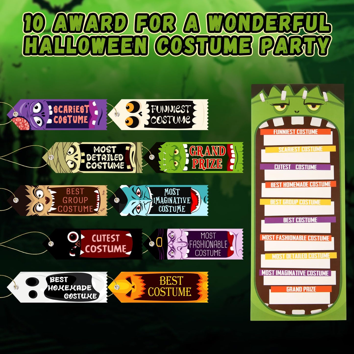 Seenelling 51 Pack Halloween Party Costume Contest Ballot Set Include Halloween Costume Contest Ballot Box, 40 Voting Ballots and 10 Award Ribbons for Cosplay Party(Monster)