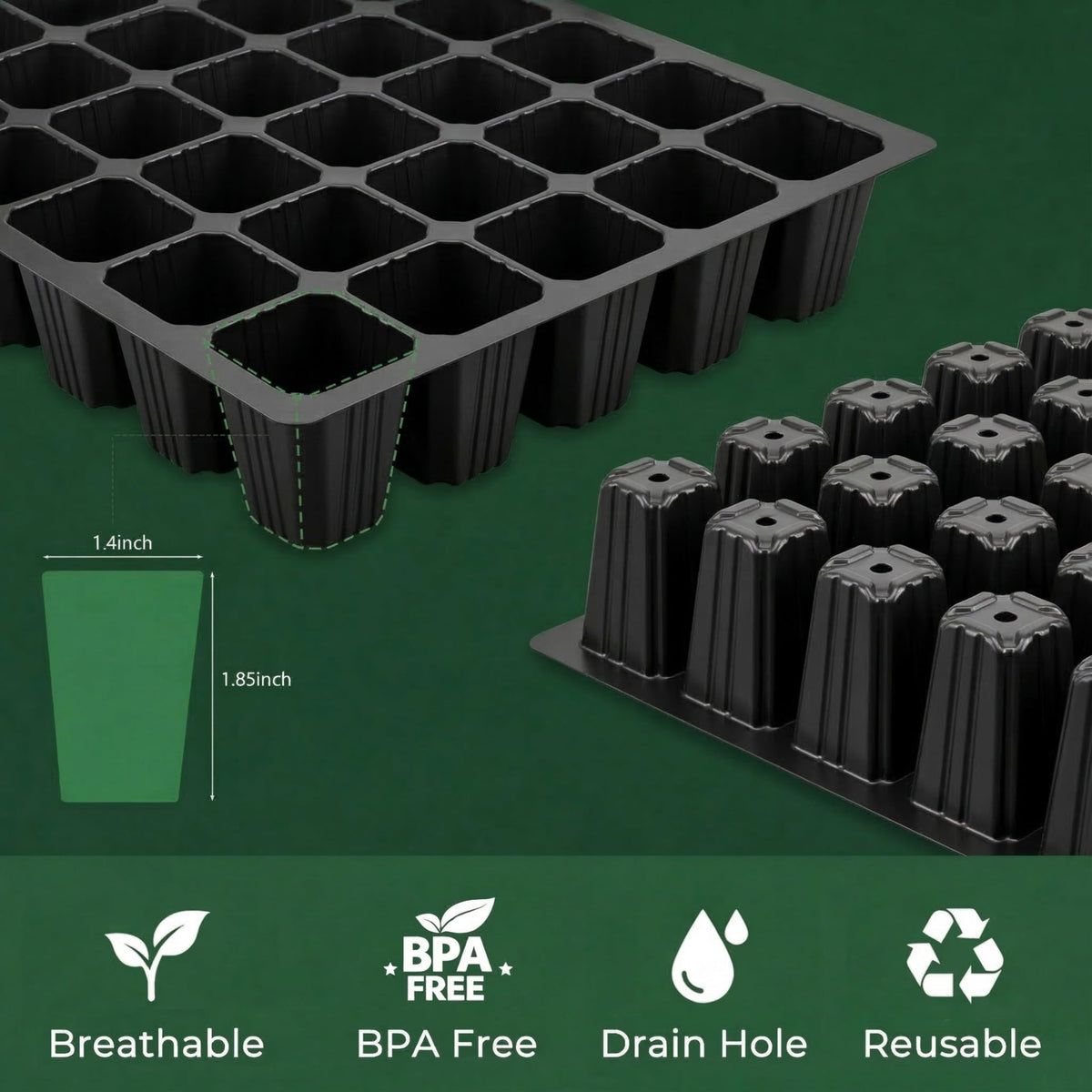 Gardzen 5-Set Seed Starter Tray Kits, Durable Plant Germination Trays with Humidity Vented Domes and Bases, Ideal for Seed Starting, Indoor Gardening, and Greenhouse (Total 200 Cells)