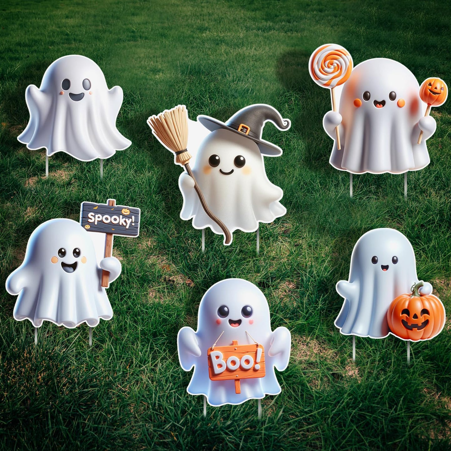 DoubleFill 6 Pcs Halloween Ghost Yard Signs Lawn Outdoor Decorations 3D Ghost Yard Stakes for Halloween Home Front Yard Garden Party Supplies(Classic)