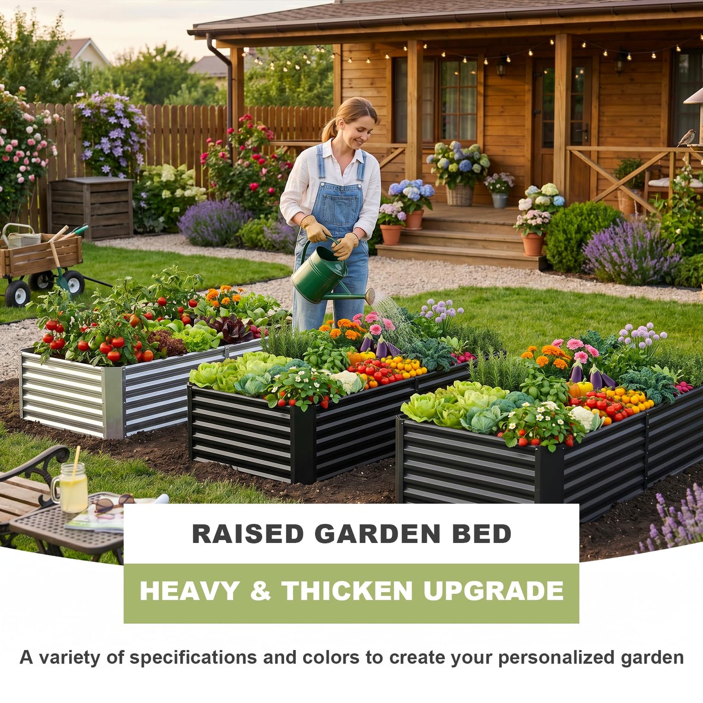 AHEONLAR 2 Pack 8×4×1.5ft Galvanized Raised Garden Beds Outdoor, Rectangle Sturdy and Durable Planter Boxes for Vegetables, Fruits, Flowers and Plants, Easy Assembly, Silver