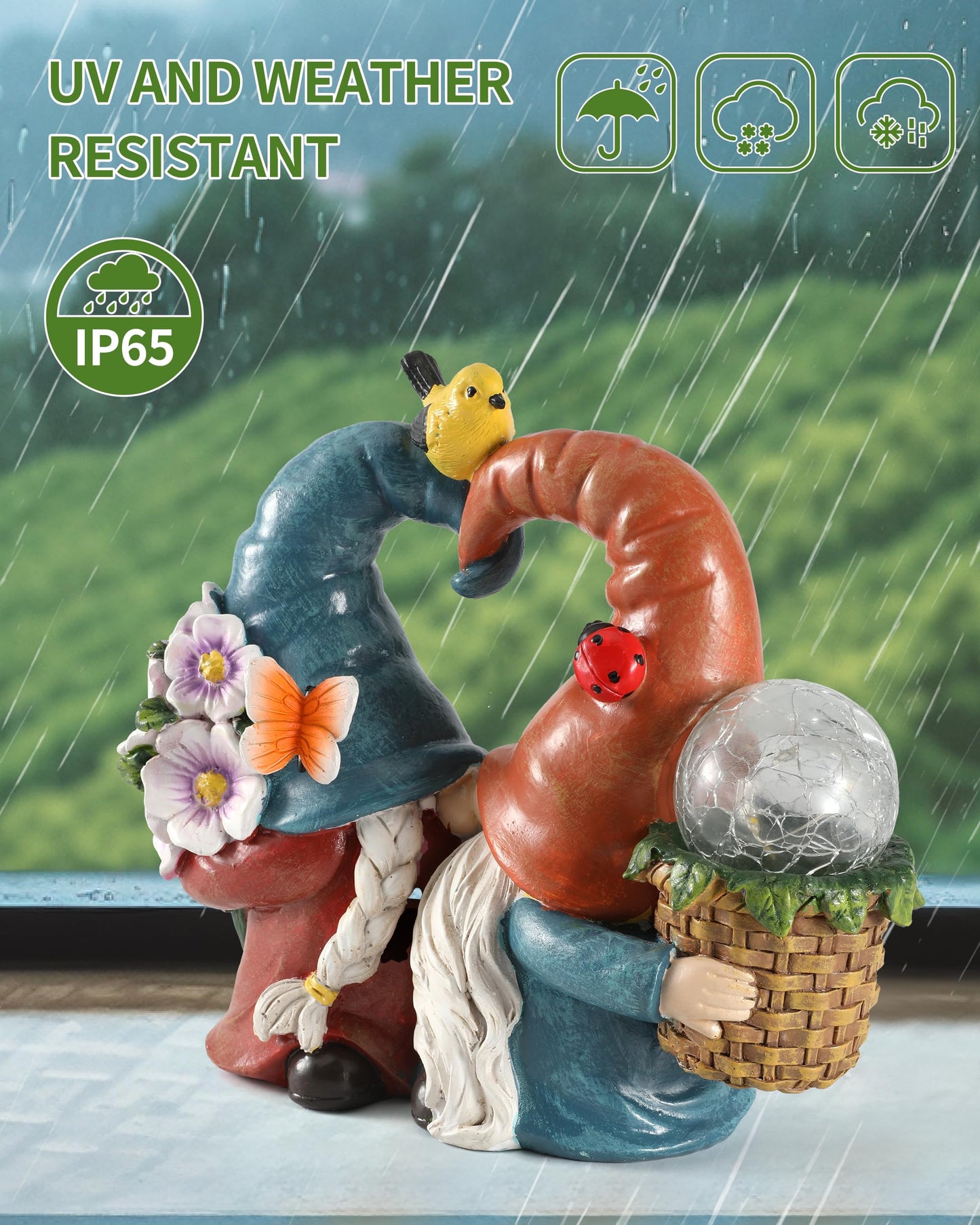 iStatue Solar-Powered 8.3'' Spring Summer Kissing Gnomes Decorations for Home & Garden - Decorative Outdoor Lawn Ornaments and Statues Clearance (Loved Gnomes)