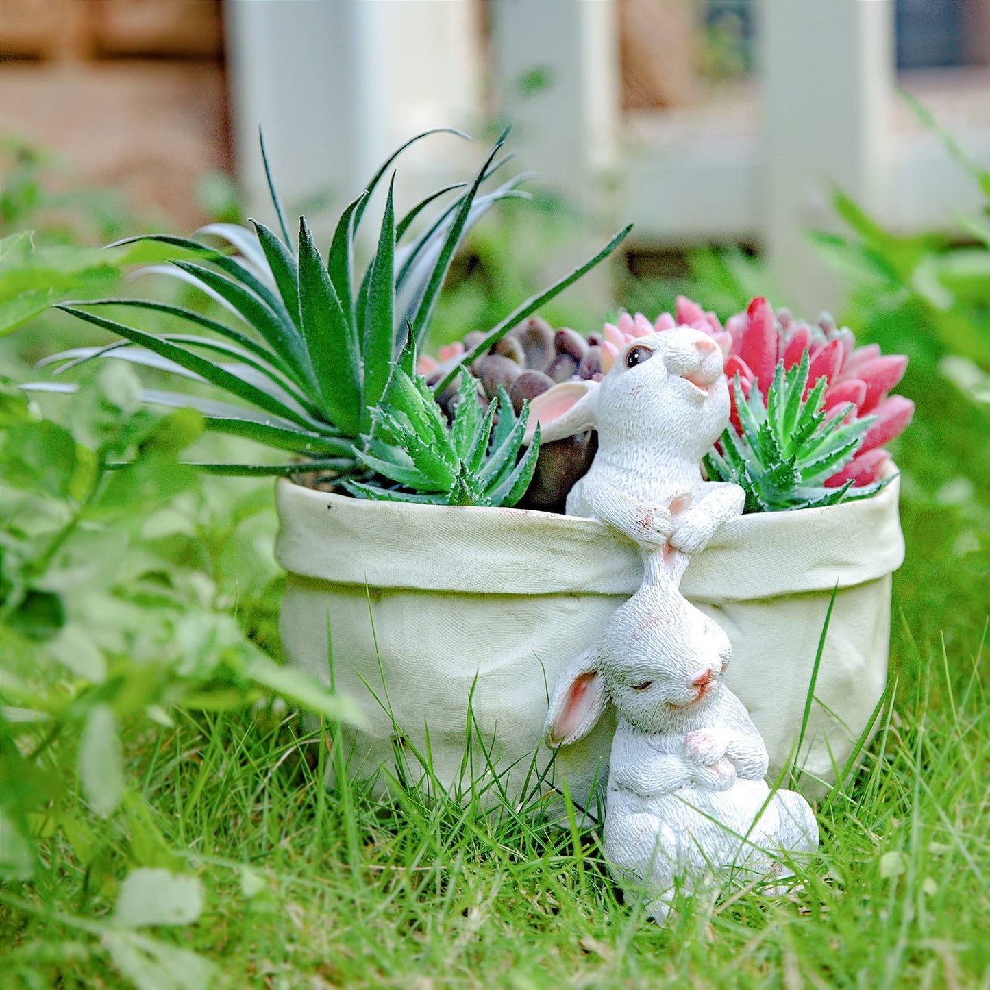 WONDHOME Rabbit Flower Pot Succulent Planter Garden Pots, Easter Decorative Flower Pot,Animal Shaped Cartoon Planter Pots,Art Decorations(with Drainage Hole)