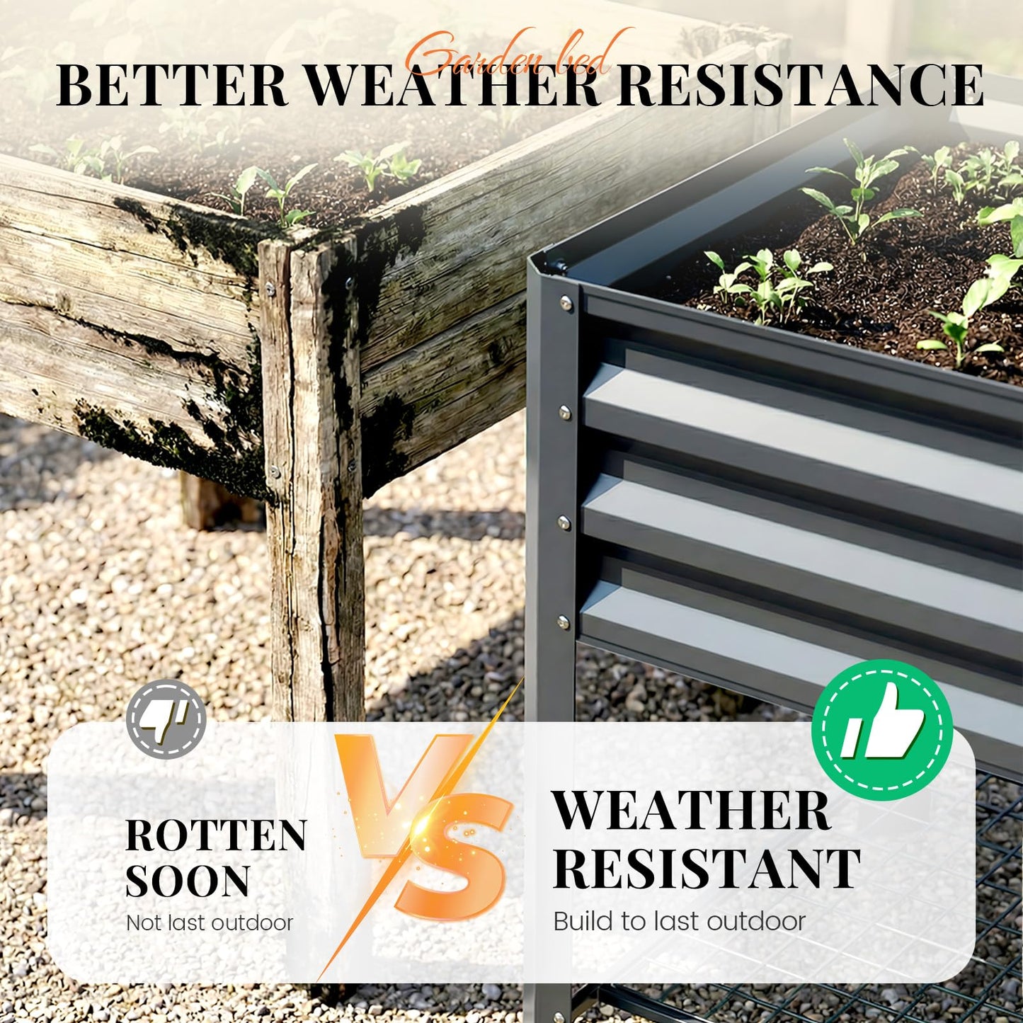 KING BIRD Large Raised Garden Bed with Legs & Storage Shelf Galvanized Elevated Planter Box for Backyard, Patio, Balcony, 400lb Capacity, Dark Grey 48×24×31.5 in