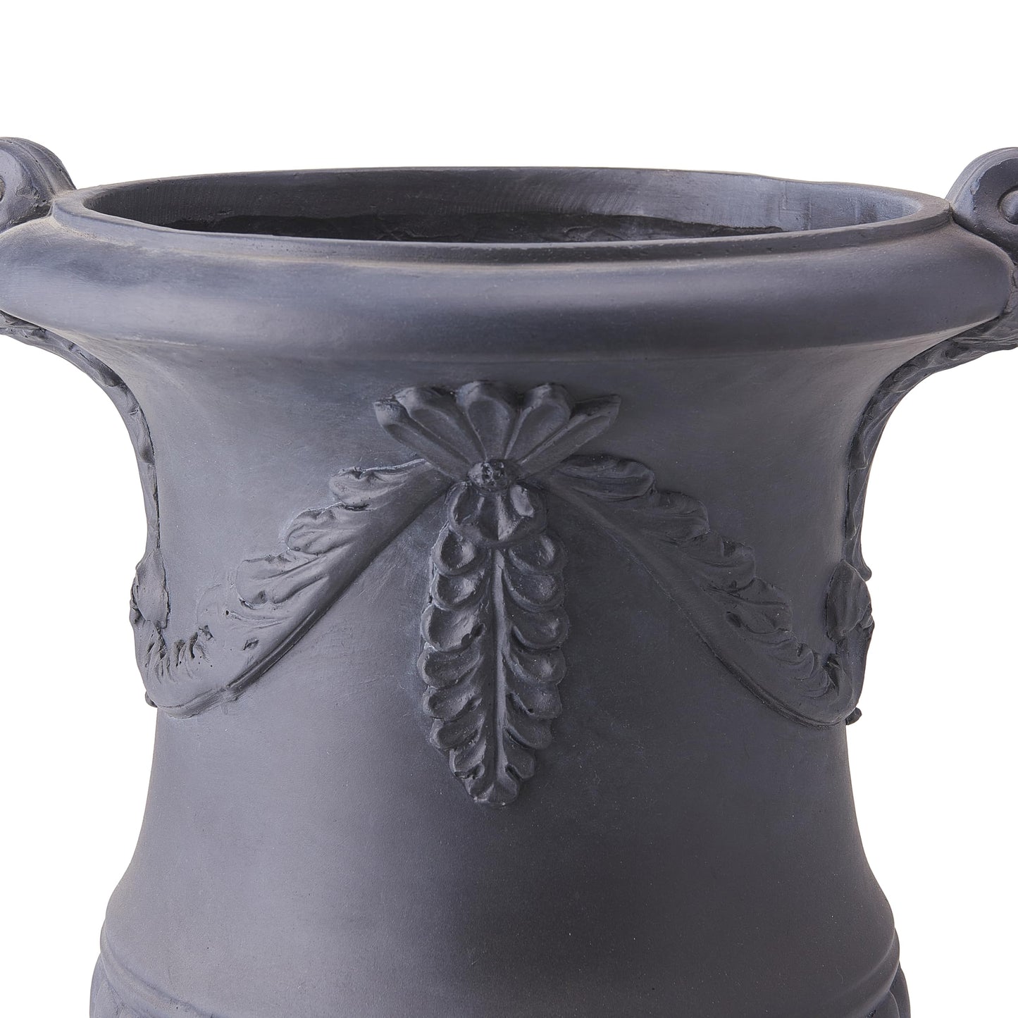 Christopher Knight Home Gary MGO Round Planters Set of 2, Outdoor Flower Pots with Floral Relief Carvings, Classical Garden Urn with Drainage Hole, Patio Urn Planters for Garden, No Assembly, Black