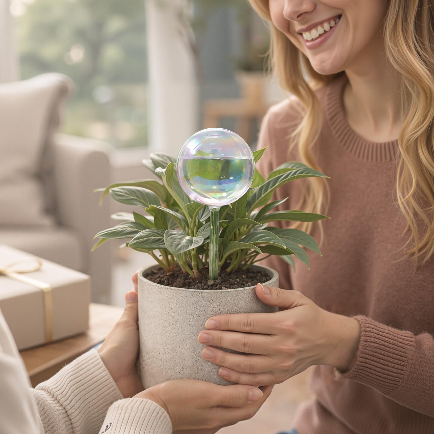 Soilagua 13 oz Extra Large Wick-Controlled Plant Watering Globes, Self Watering Globes for Everyday and Vacation Use, Iridescent Glass Water Bulbs, Automatic Plant Waterer, 4 Pack