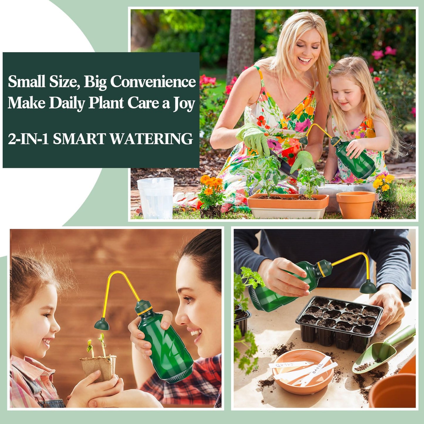 Reallnaive 1/2 Gallon Long Spout Watering Can Set for Indoor & Outdoor Plants – Includes Spray Bottle, Squeeze Bottle, Watering Globes & Soil Moisture Meter for Garden & House Plants(Dark Green)