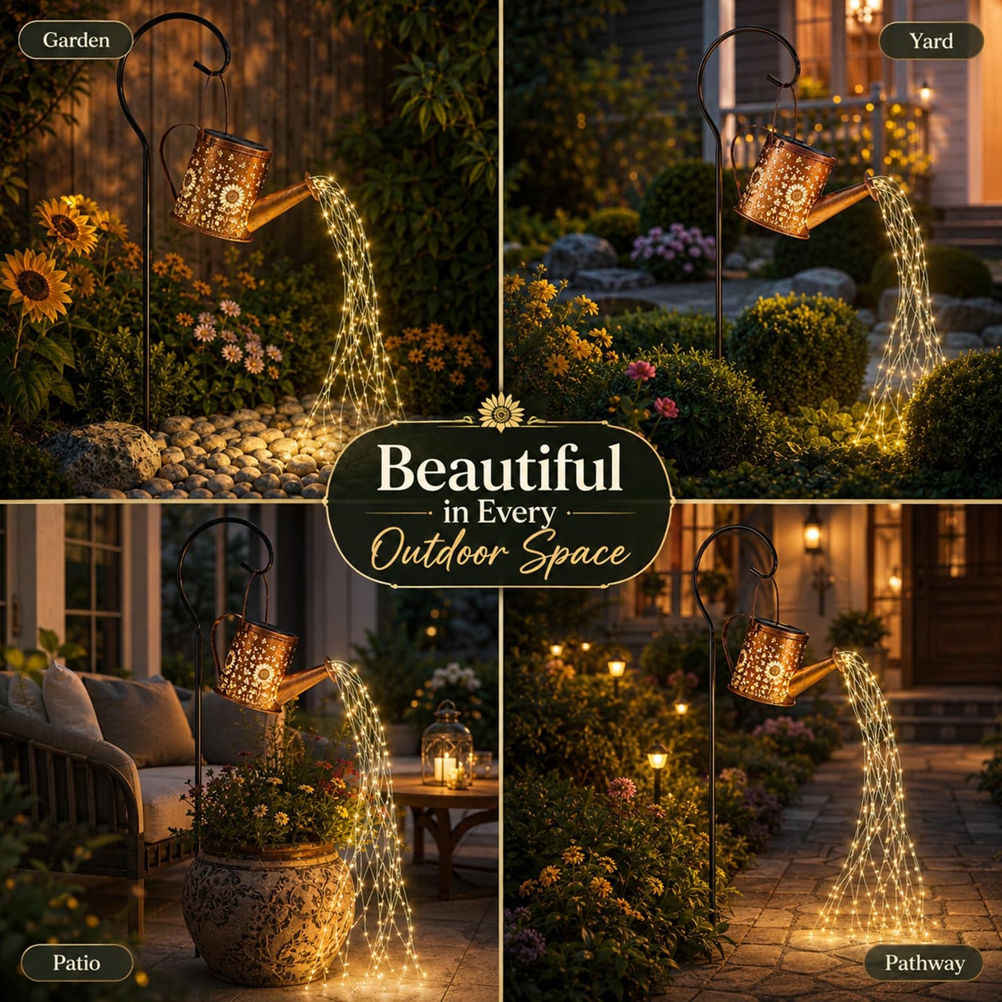 Solar Watering Can Light, Solar Powered Hanging Lantern Landscape Lights, Decorative Garden for Yard Waterproof Garden Decor, Gifts for Mom, Grandma(Sunflower + Bee)