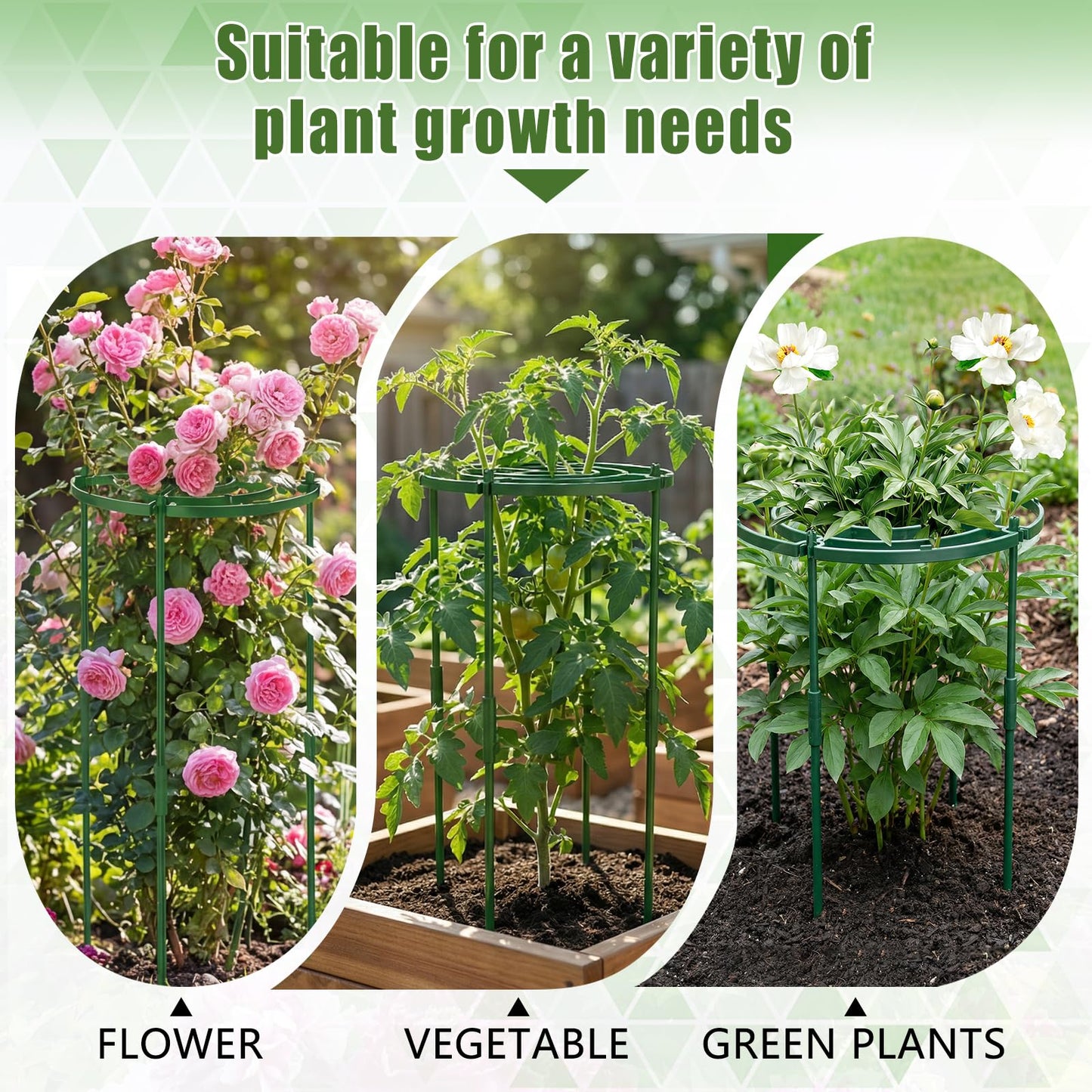 8 Pack Peony Cages and Supports, 11.8" D x 25" H Plant Supports for Outdoor Plants, Peony Support Cage Flower Support Rings, Plant Support Ring for Rose Tomato Hydrangea Strawberry