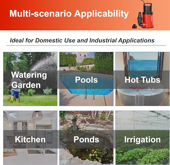 1HP 5000GPH Sump Pump - Clean/Dirty Water Portable Transfer Submersible Pump for Swimming Pool, Garden Pond, Basement with 10ft Power Cord,Remove Water Level Down to 0.2"